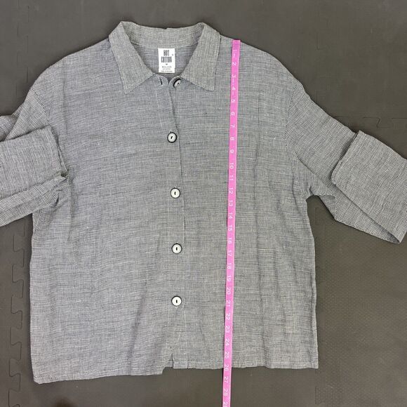 Hot Cotton Women’s Linen Blend Button Up Houndstooth Shirt Size Medium Charity - Picture 9 of 11